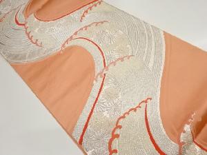 荒波に花々模様織出し袋帯